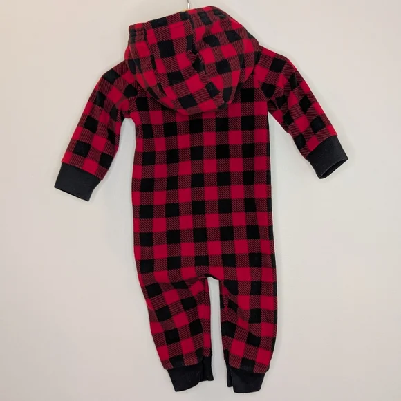 ❤️ 2 for 10 ❤️ Carter's Buffalo Check Red Black Fleece Romper - Picture 2 of 4